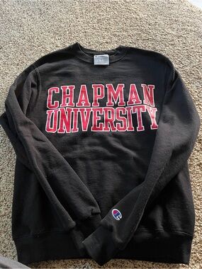 Champion Black Crewneck with Red Chapman University Text